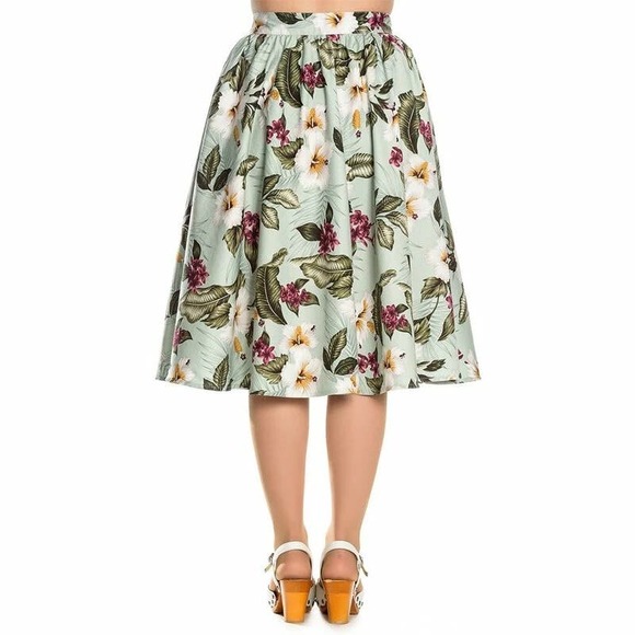 NWT HELL BUNNY RETRO 50S VINTAGE STYLE GREEN FLORAL TAHITI SKIRT SIZE SMALL - Picture 5 of 15